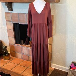 Natural Life Bell Sleeve V-Neck Tiered Maxi Dress, size L/XL